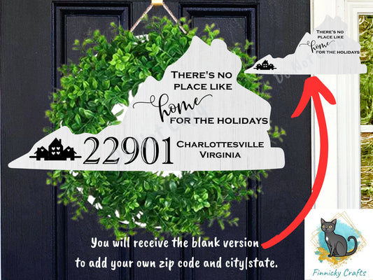 Customizable Virginia State Shape, Home for the Holidays, Zip Code, Sublimation, PNG, Digital Download, Door Hanger, Ornament
