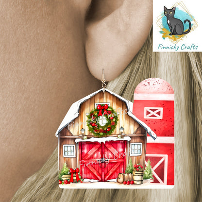 Barn Silo, Christmas, Winter, PNG, Design, Download, Door Sign, Ornament, Sublimation, Acrylic, MDF, DTF, earrings, sign.