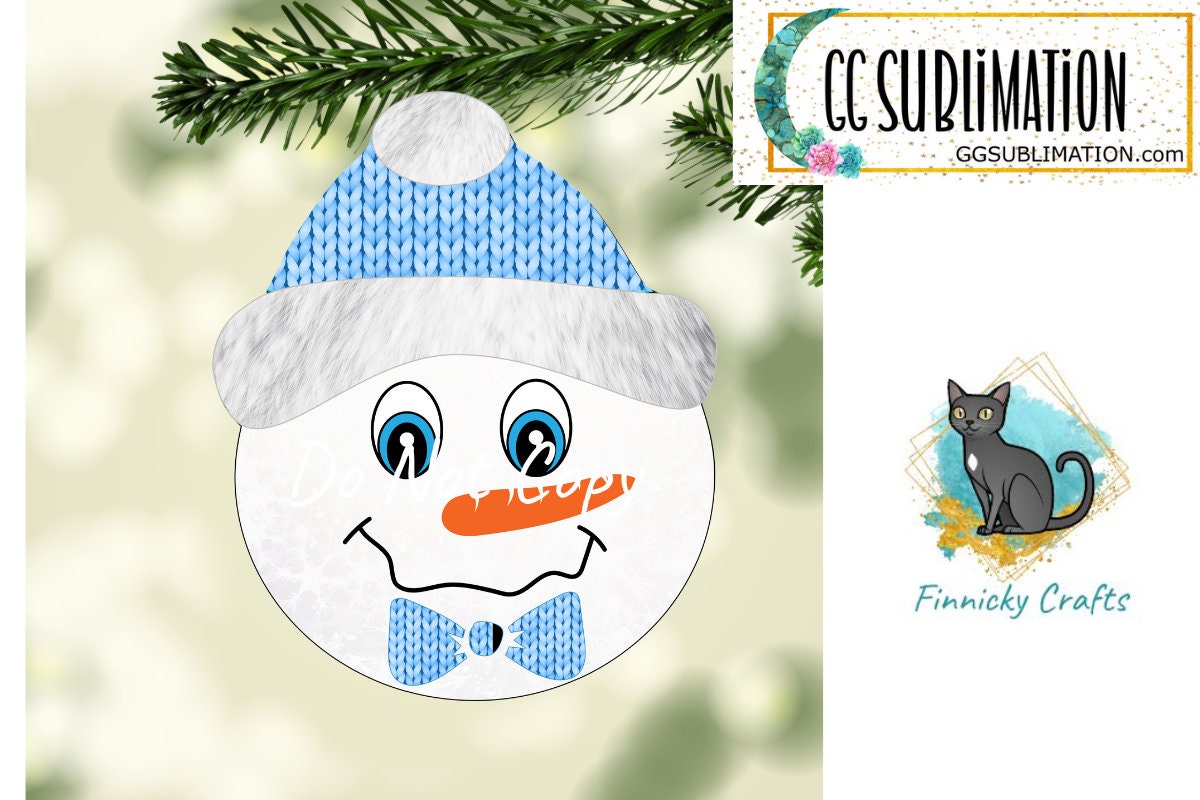 Snowman with Blue Knit Beanie Christmas Ornament png