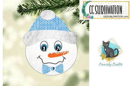 Snowman with Blue Knit Beanie Christmas Ornament png