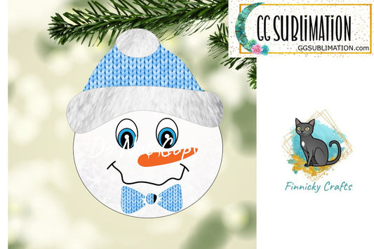Snowman with Blue Knit Beanie Christmas Ornament png