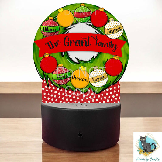 Personalizable Christmas Wreath, Round Light Base Acrylic, Sign, Sublimation, Digital, PNG, Design, Acrylic, Nightlight