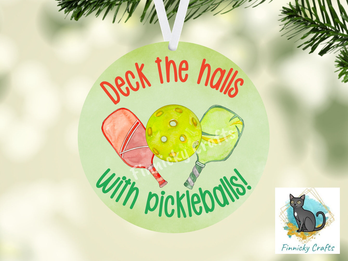 Deck the Halls with Pickleballs, Round Christmas Sign PNG, Digital Download, Sublimation, Decor, Earrings, Ornament, Badge Reel, Keyring