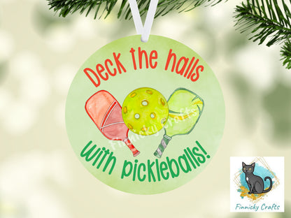 Deck the Halls with Pickleballs, Round Christmas Sign PNG, Digital Download, Sublimation, Decor, Earrings, Ornament, Badge Reel, Keyring