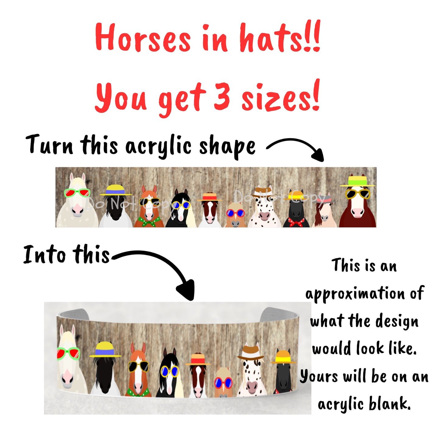 Horses in Hats Bracelet Cuff Sublimation Designs - Small, Medium, Large PNG files