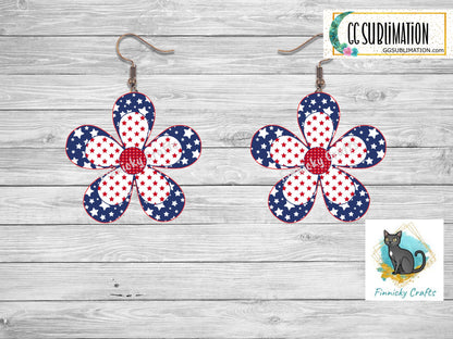 Patriotic Sublimation Flower Digital Design- Earrings - Signs