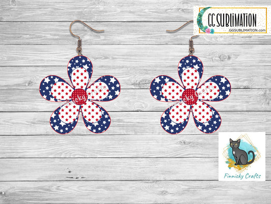 Patriotic Sublimation Flower Digital Design- Earrings - Signs