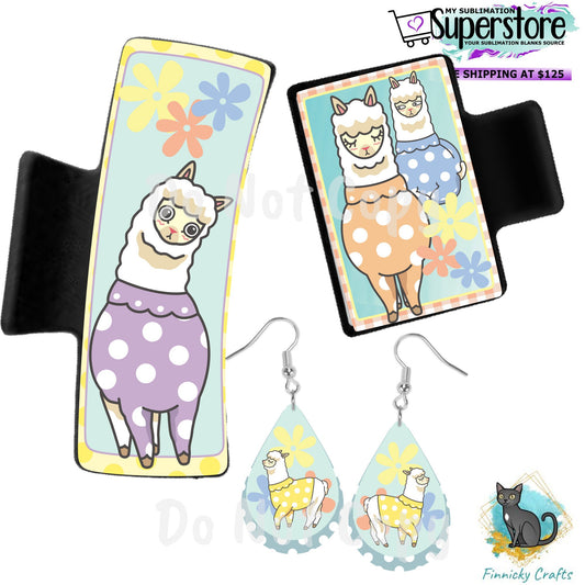 Cute Pastel Alpaca Large hair clip, small hair clip, earrings, sublimation, png