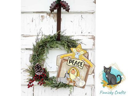 Nativity Shape, Manger, Creche, Peace, Customizable, Christmas, Sublimation, Digital Design, PNG, Decoration, Earring, Door Hanger, Ornament