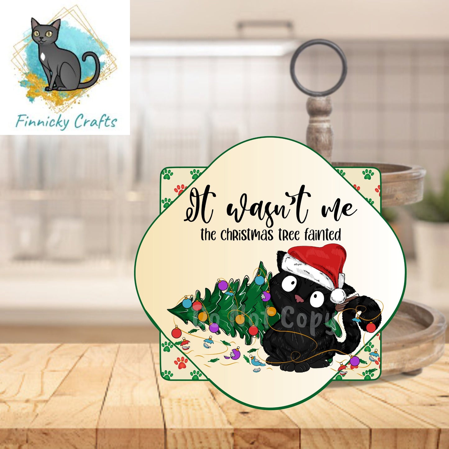 Funny Christmas Cat Door Sign PNG, It Wasn't Me the tree fainted Quatrefoil Door Sign Digital Download for Sublimation, Door Hanger PNG