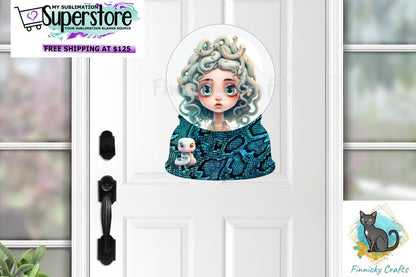 Sorta Spooky Sorta Sweet Medusa Crystal Ball png - With and without words - Sublimation Designs Door Hanger - Snow Globe Shape