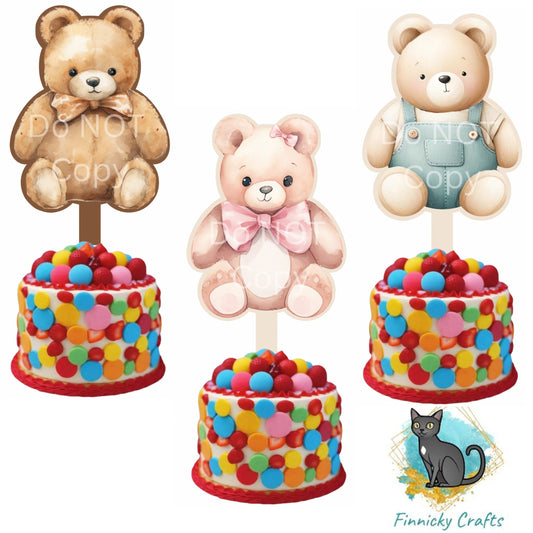 Teddy Bear Cake Topper Bundle - Sublimation Design - Pink Bear, Blue Bear, Brown Bear png, Acrylic Sublimation, decoration