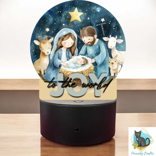 Nativity Round Light Base,  Nightlight, Decoration, Sublimation, Digital, PNG, Design, Download, Baby Jesus, Joy to the World, Mary, Joseph