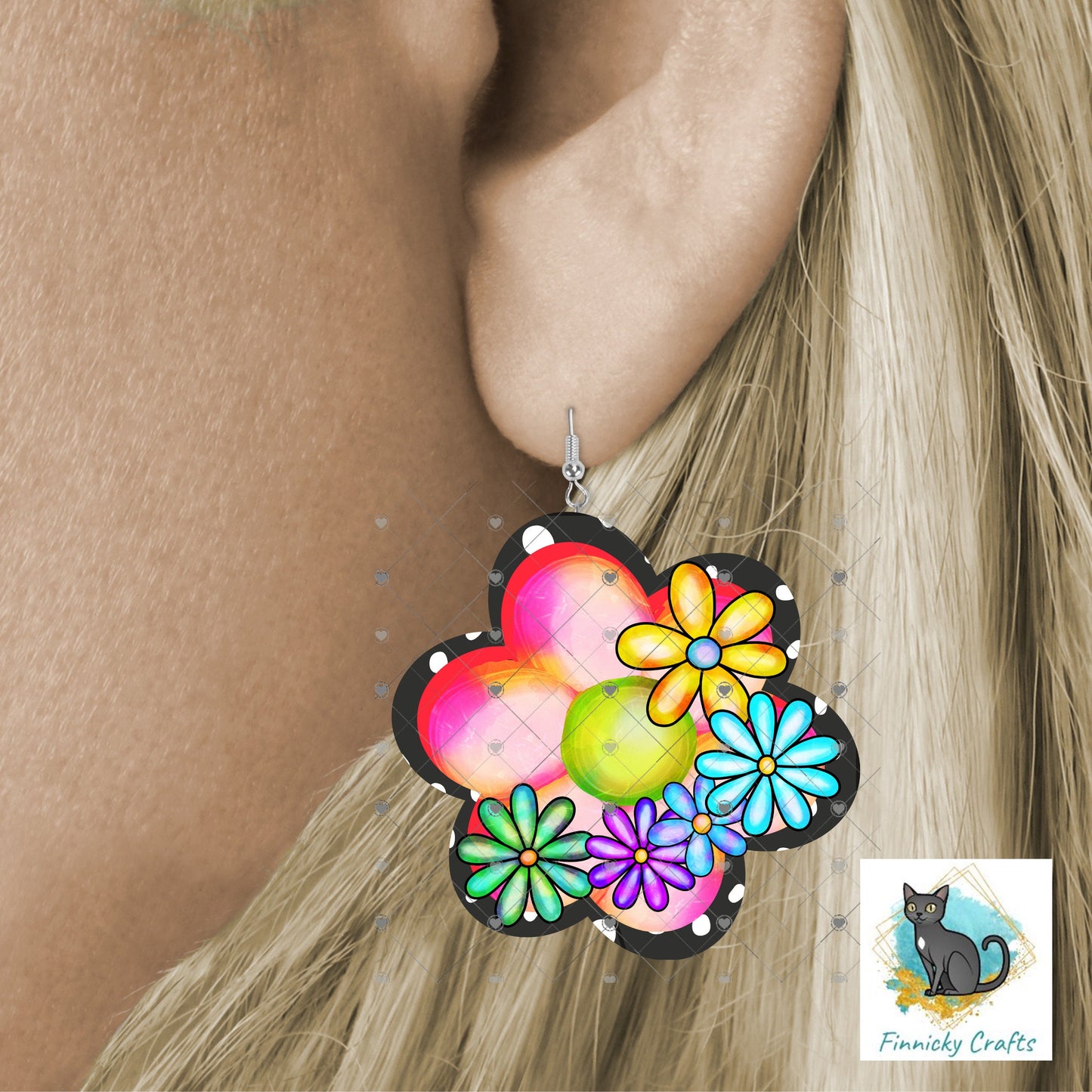 Bright Colors, Sublimation Flower - MDF or Acrylic - Night Light - Digital Design- Earrings - Signs
