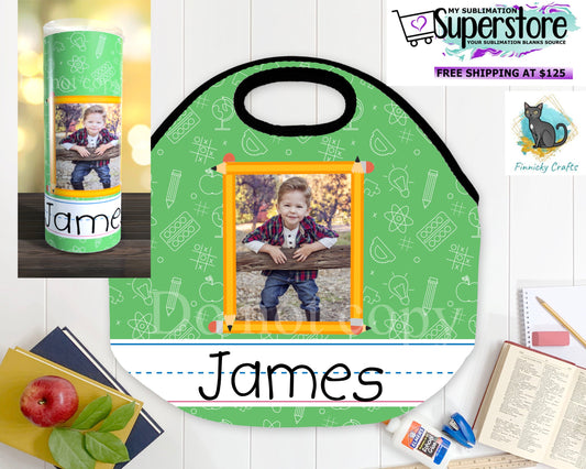 Lunch bag png, Tumbler png, Neoprene, school, customizable, straight tumbler wrap, sublimation, png