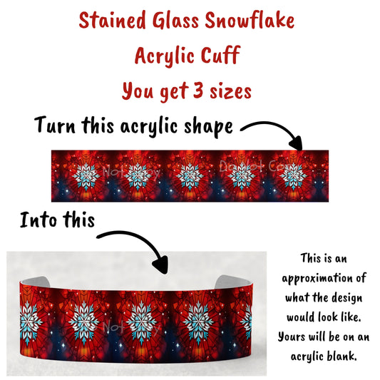 Stained Glass Snowflake, Bracelet Cuff Sublimation Designs - Small, Medium, Large PNG files - Winter - Christmas