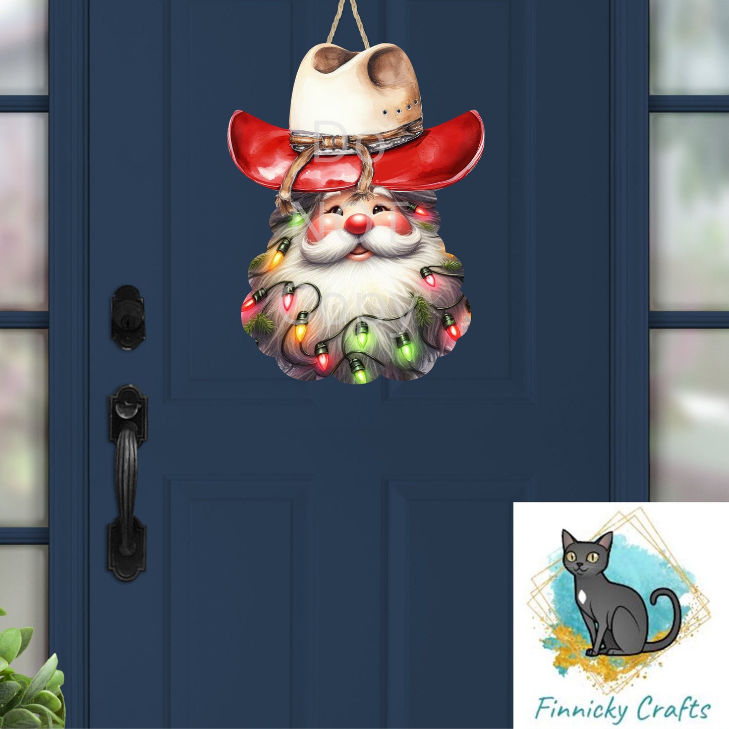Western Cowboy Santa with Christmas lights - earrings, night light, sign, decor  -  Christmas Ornament Digital File, MDF, Sublimation, DTF