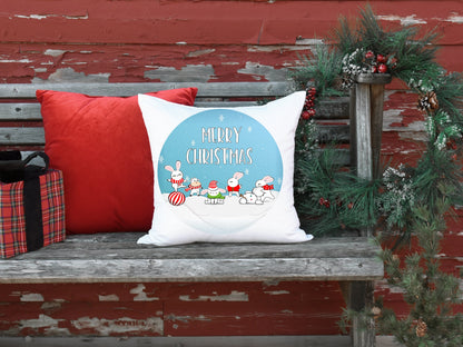Merry Christmas Rabbits and Cow Round Sign - T-shirt - Hat - Pillow - Apron - Coaster - Cup - Bag - Ornament Design - Digital Download