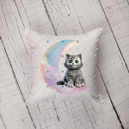 Moon Cat - Gray Cat - Crescent Moon - 2 versions (Welcome & Blank) - Earrings - Signs - Design - PNG - T-shirts - DTF and Sublimation