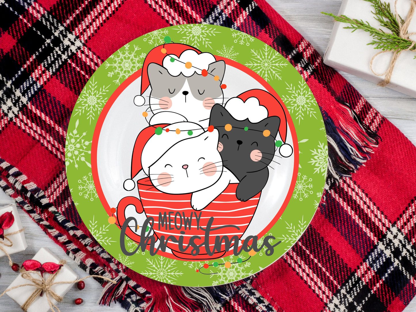 Meowy Christmas Round Sign - T-shirt - Hat - Pillow - Apron - Coaster - Cup - Bag - Ornament Design - Digital Download