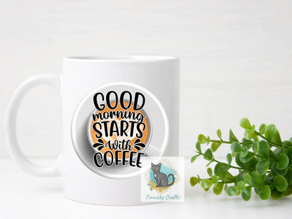 Good Morning Starts with Coffee Round Sign - T-shirt Design - Coasters - Digital Download