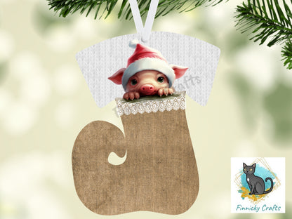 Swirl Stocking Design, Burlap, Peeking Animals, Highland Cow, Pig, Donkey, Christmas, Sublimation, Digital Design, PNG, Earring, Ornament