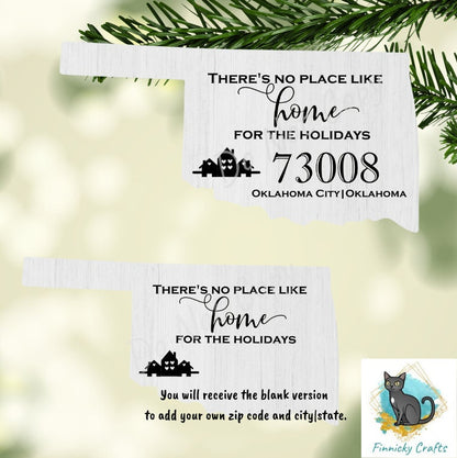 Customizable Oklahoma State Shape, Home for the Holidays, Zip Code, Sublimation, PNG, Digital Download, Door Hanger, Ornament