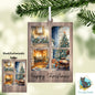 Window Scene Christmas Winter Customizable Ornament, Words and Blank, Sublimation, Digital, PNG, Design, Download.