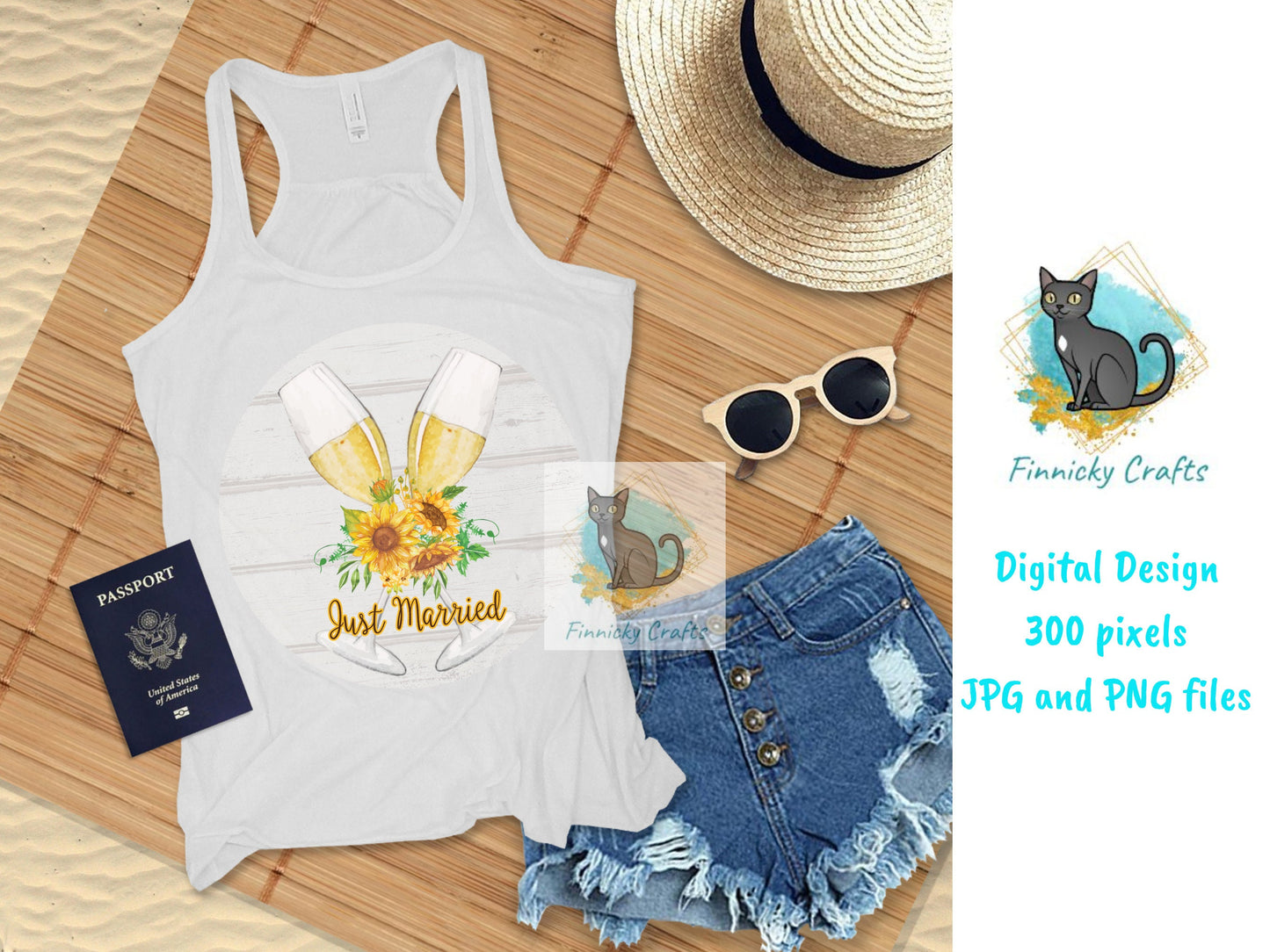 Rustic Just Married Sublimation Design  - Round Sign - T-shirt Design - Digital Download