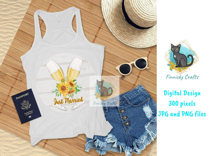 Rustic Just Married Sublimation Design  - Round Sign - T-shirt Design - Digital Download