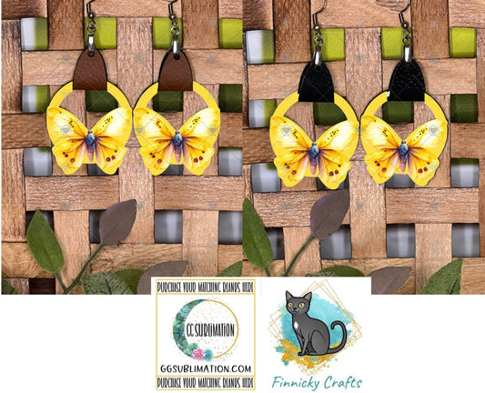 Leather Butterfly Earring PNG, Spring Earring Design, Sublimation Leather Earring.