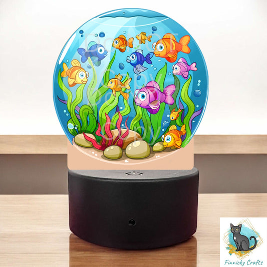 Fish Bowl, Round Light Base Acrylic, Decor, Sublimation, Digital, PNG, Design, Acrylic, Nightlight