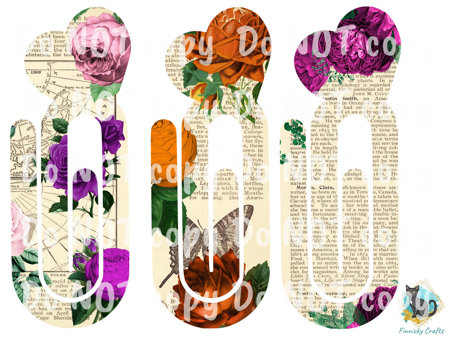 Dictionary Roses Bookmark - 12 Designs Bundle - Various colors - Heart bookmark - Instant Digital Download - PNG