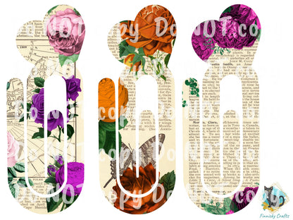 Dictionary Roses Bookmark - 12 Designs Bundle - Various colors - Heart bookmark - Instant Digital Download - PNG