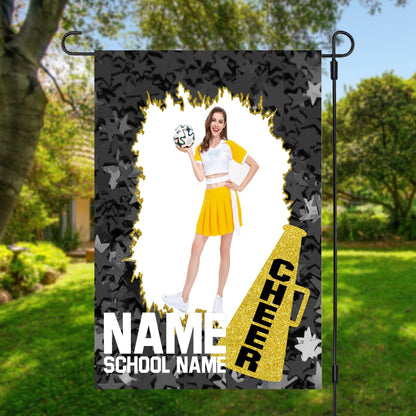 Cheerleader Garden Flag- Black Stars - Gold accents - Elementary/Grammar, Middle/Junior, High, College, University