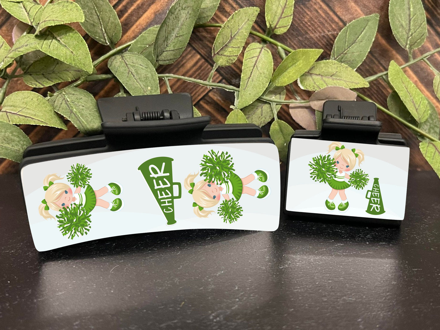 Cheerleading green white hair clip Bundle - Blonde, Brunette, Black hair png - Digital Design - Download, Sublimation - Small and large
