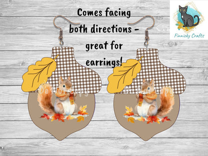 Fall, Acorn, Squirrel Silhouette, Sublimation, Tiered Tray Decor, Digital, PNG, Design, Download, Door Hanger, earrings
