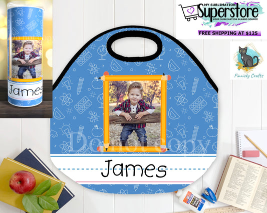 Lunch bag png, Tumbler png, Neoprene, school, customizable, straight tumbler wrap, sublimation, png