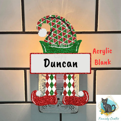 Green Red Elf Sign Tag - Customizable, Christmas Ornament, Christmas Tag, Nightlight, Sublimation, Digital, PNG, Design, MDF and Acrylic