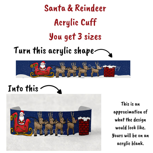 Santa & Reindeer on a Rooftop , Bracelet Cuff Sublimation Designs - Small, Medium, Large PNG files - Winter - Christmas