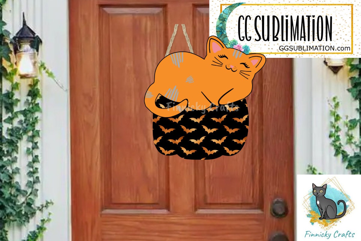 Orange Cat Sleeping on a Halloween Pumpkin Digital Design- Earrings - Signs - Design