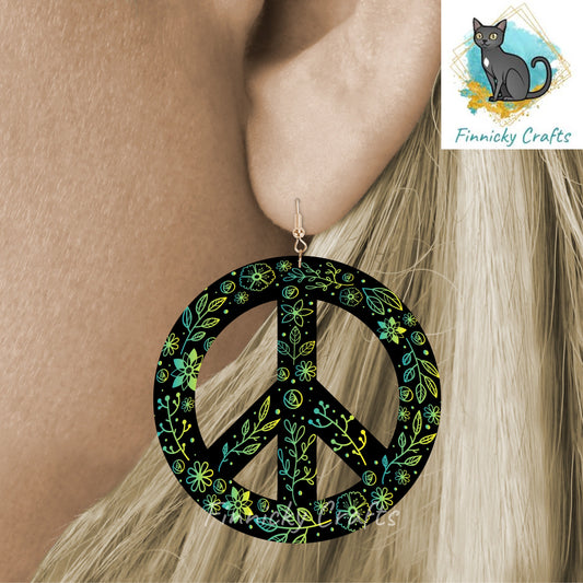 Black Green Peace Symbol png - Sublimation Designs - Round Acrylic - Suncatcher - Home Decor - Night Light - Earrings
