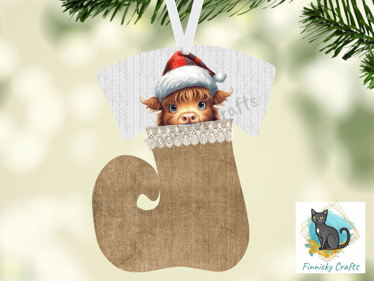 Swirl Stocking Design, Burlap, Peeking Animals, Highland Cow, Pig, Donkey, Christmas, Sublimation, Digital Design, PNG, Earring, Ornament