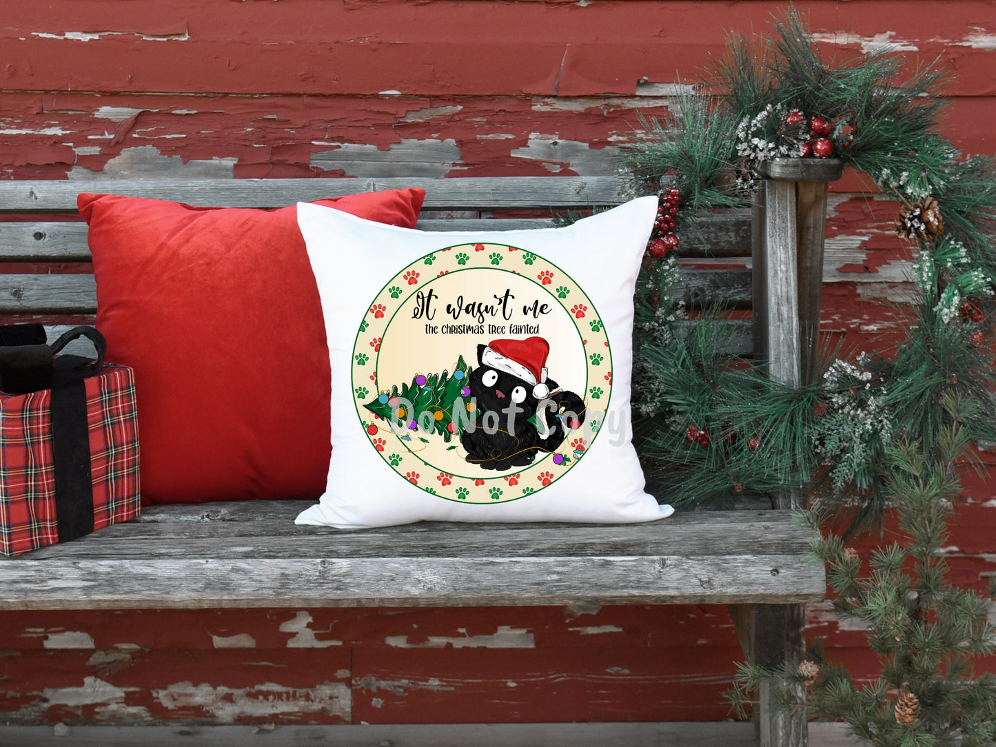 Funny Christmas Cat Door Sign PNG, It Wasn't Me the tree fainted Round Door Sign Digital Download for Sublimation, Door Hanger PNG