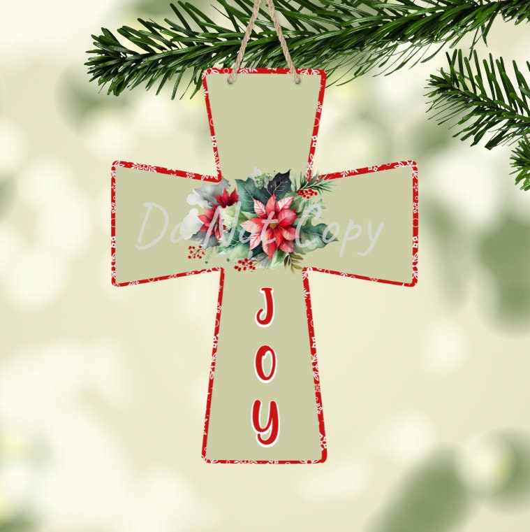 Christmas Poinsettia Cross, Sublimation, Digital, PNG Design, Download for Earrings, Wall Decor, Door Hanger, Keychain