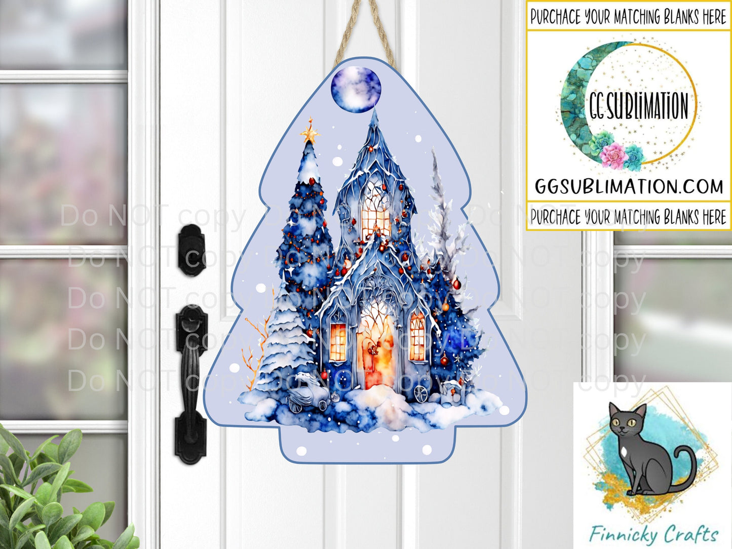 Chubby Tree Blue Winter Scene  PNG Sublimation Designs - Christmas Tree Earrings Instant Digital Download- Holiday Door or Wreath Hanger