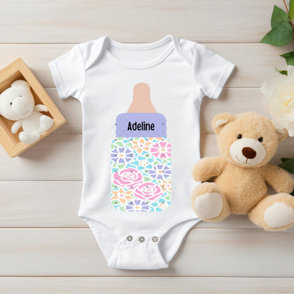 Pink, Purple and Blue Flower Baby Bottles Sublimation Digital Design - Decor, Ornament, keychain