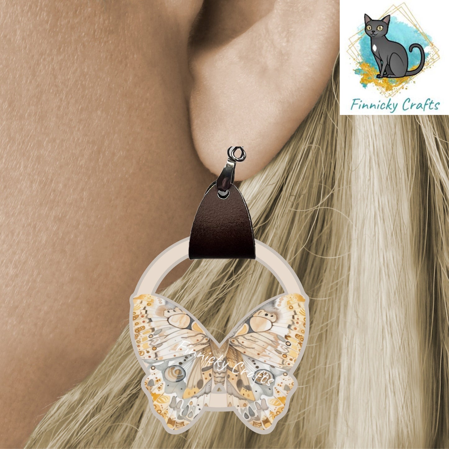 Leather Butterfly Earring PNG, Autumn Earring Design, Moths, Sublimation Leather Earring