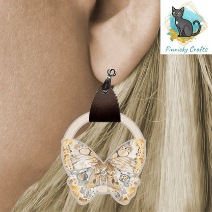 Leather Butterfly Earring PNG, Autumn Earring Design, Moths, Sublimation Leather Earring