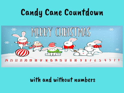 Candy Cane Countdown with and without numbers - Merry Christmas - Rabbits - Cow - Sublimation Sign